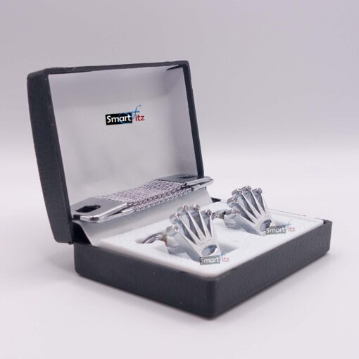 Crown Silver Cufflinks for men with chain
