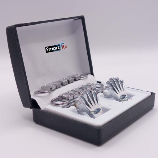 Silver Crown Cufflinks for men with chain