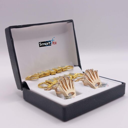 Golden Crown Cufflinks for men with chain