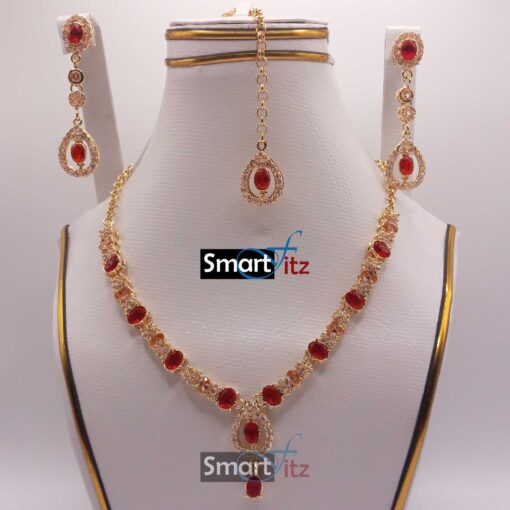 Jewellery Set for Bridals with Necklace, Drop Earrings and Bindiya