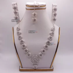 Silver Color Jewellery Set for Bridals with Necklace, Drop Earrings and Bindiya