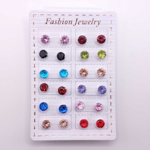 Round shape Earrings studs for girls in multicolor (Pack of 12)