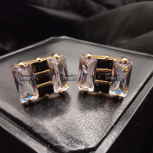 Zircon Stone Cufflinks for Men in Black and Golden color
